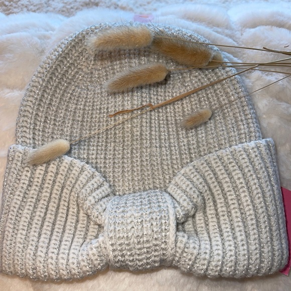 ♠️KATE SPADE NEW YORK Metallic Bow Beanie In French Cream